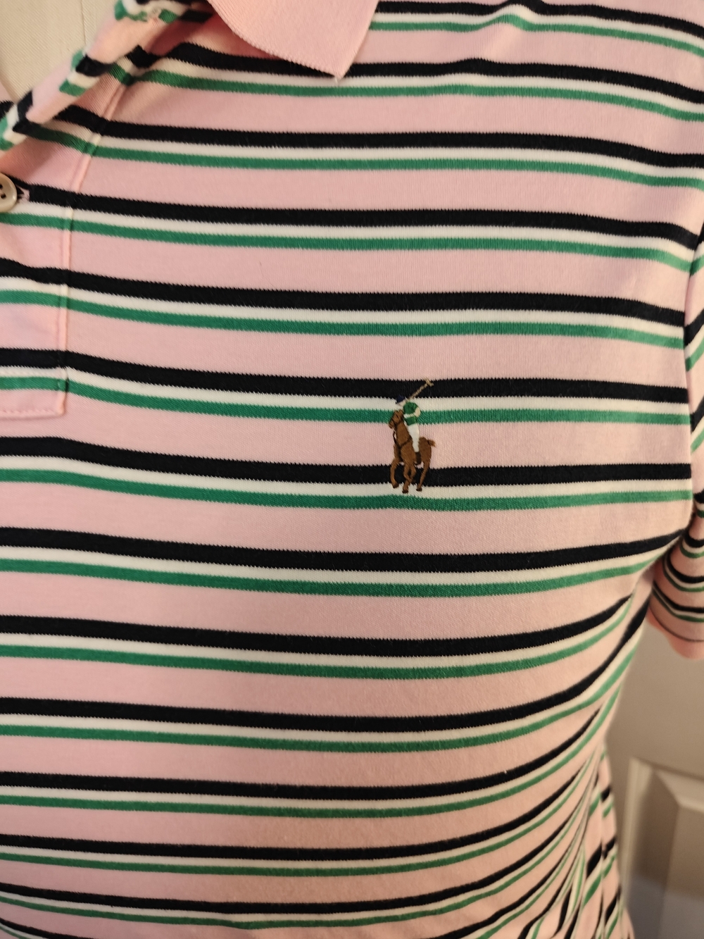 Polo Ralph Lauren Mens Pink Striped Soft Touch Pima Cotton Polo Shirt Large